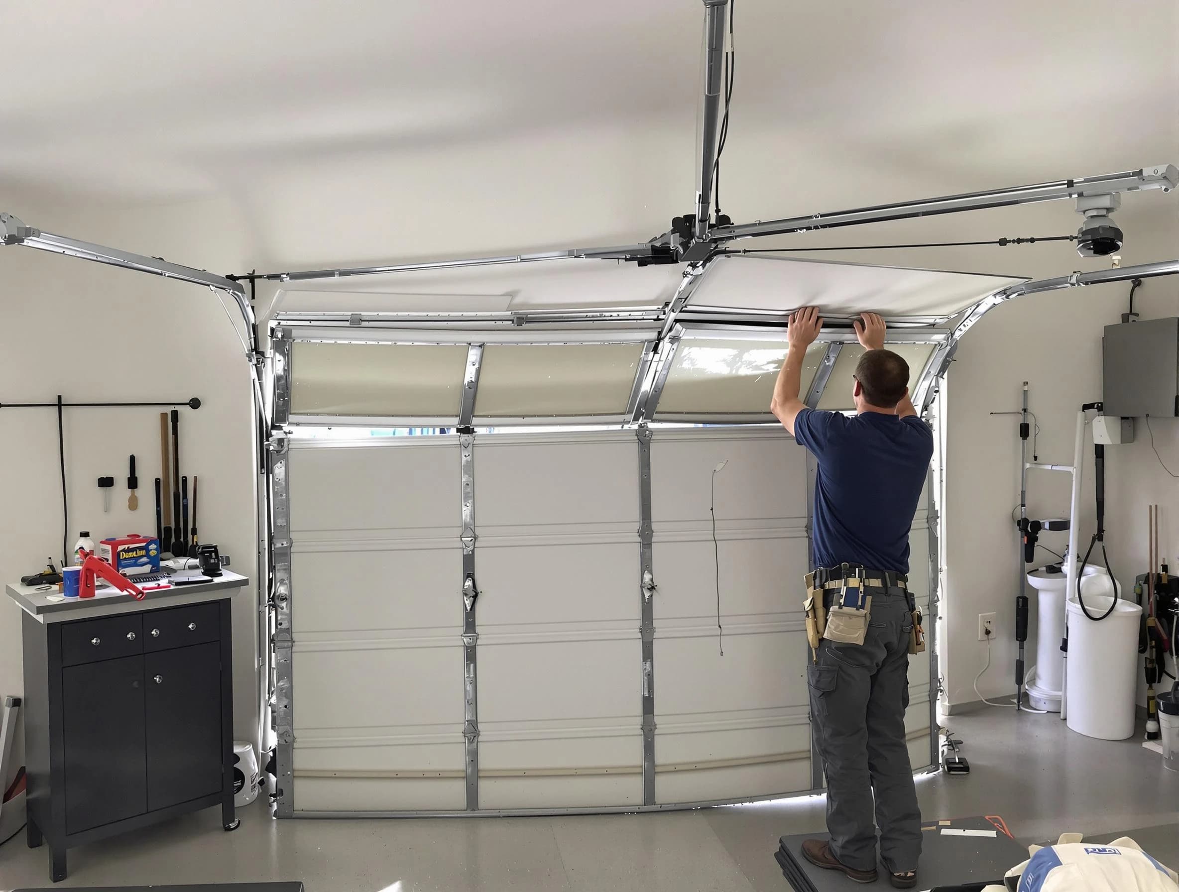 Somerset Garage Door Repair specialist performing precise section replacement on Somerset garage door