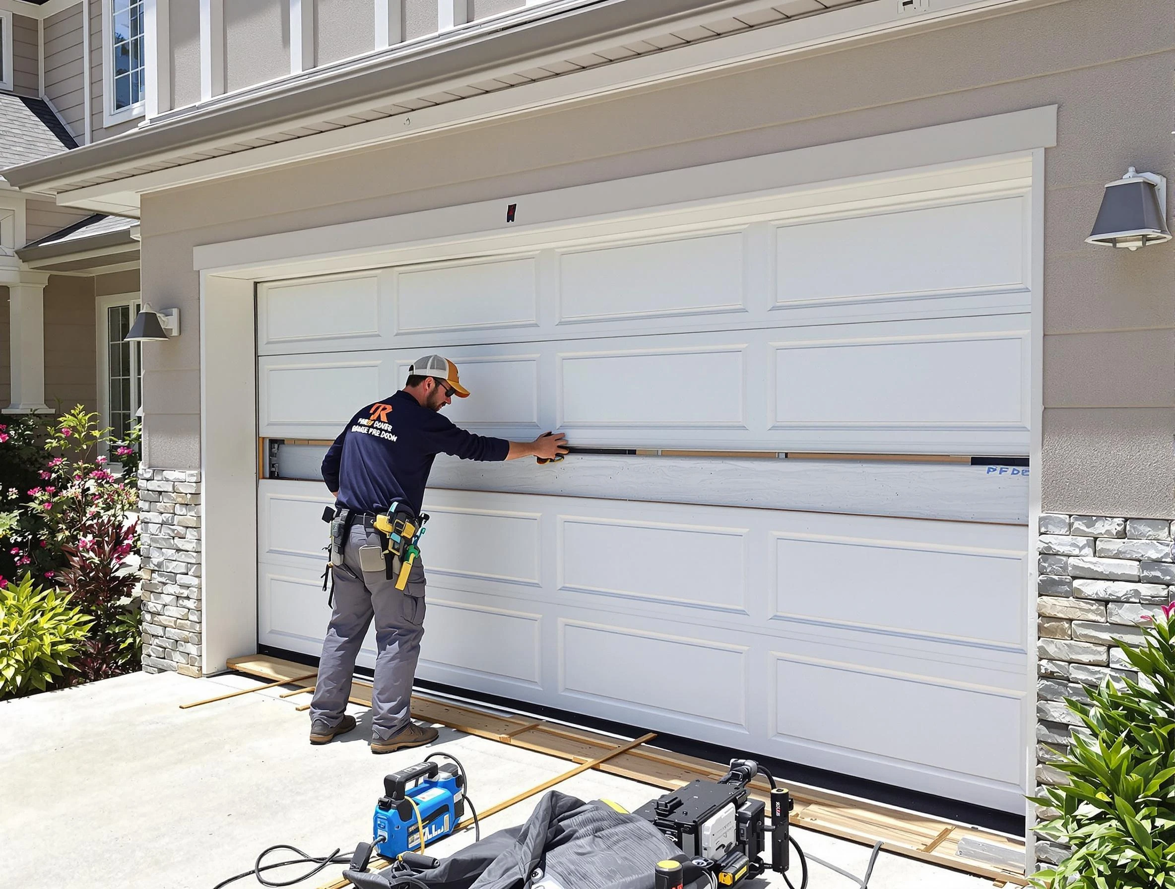 Somerset Garage Door Repair team performing complete garage door replacement at Somerset residence